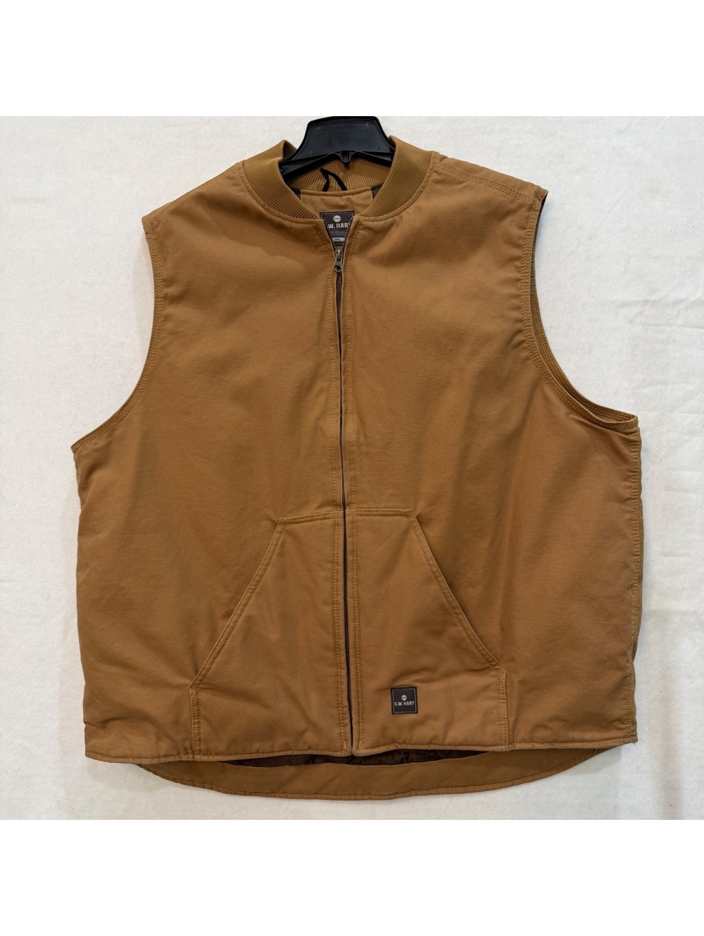 C.W. Hart Insulated Brown Canvas Full Zip Vest Men's 3XL Quilted Inside Pockets
